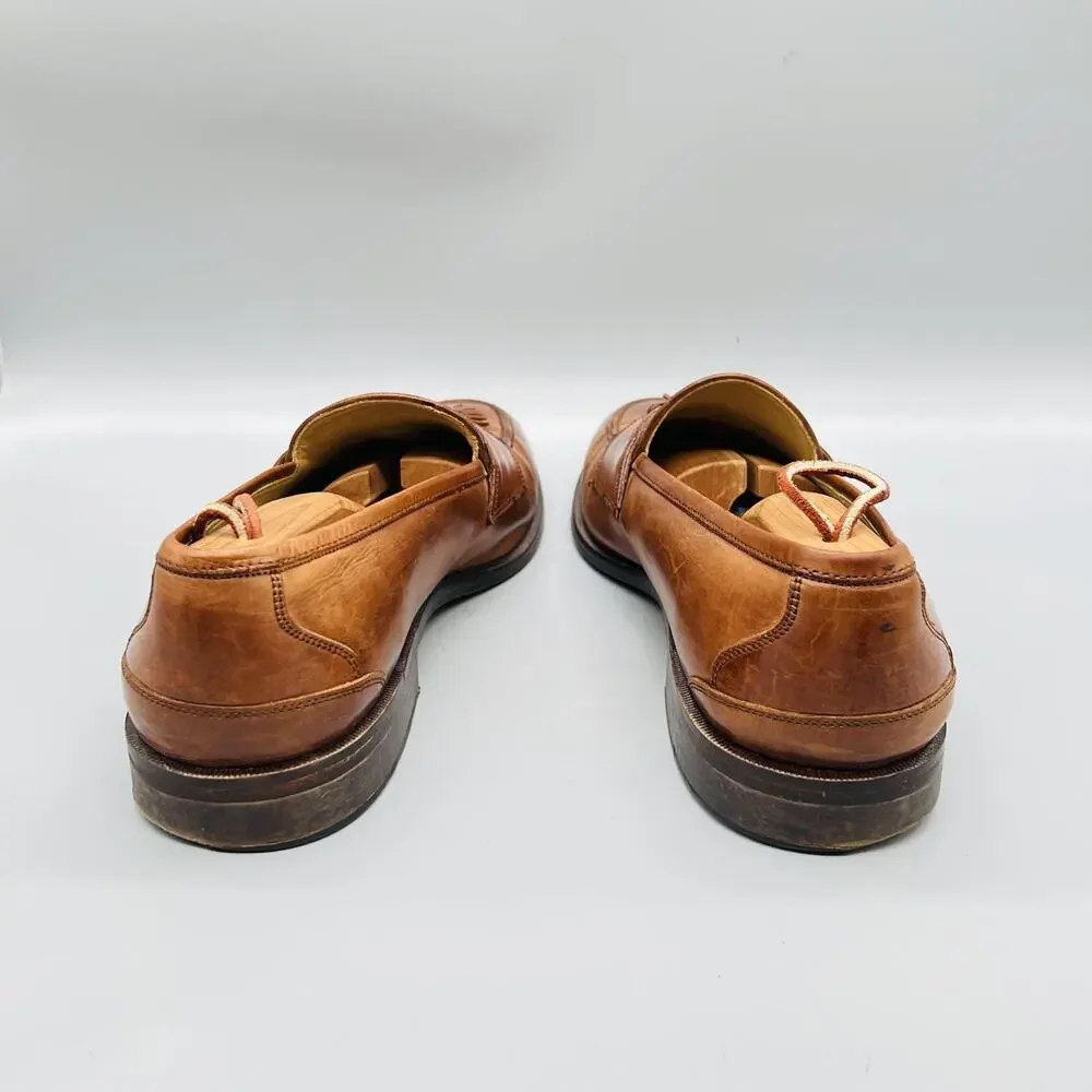 Johnston & Murphy Shoes Men 11 Brown Leather Tassel Loafers Dress Made Italy Vtg